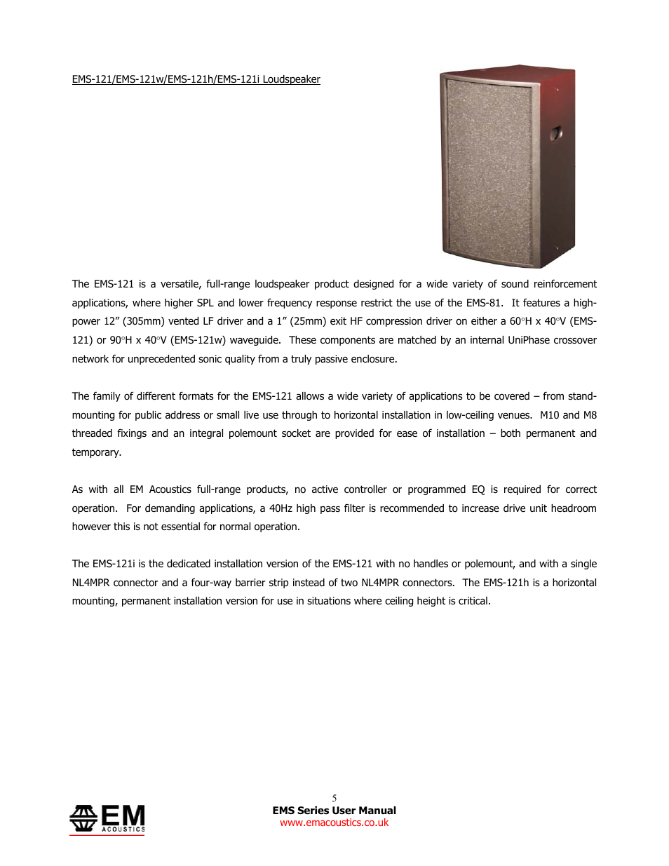 EM Acoustics EMS-81 compact passive loudspeaker User Manual | Page 5 / 25