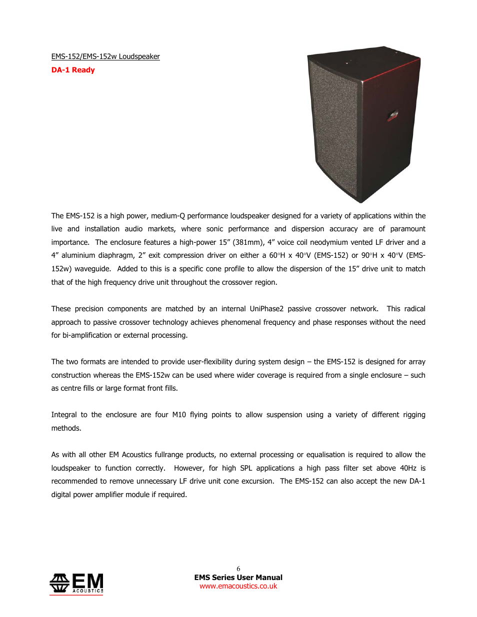 EM Acoustics EMS-81 compact passive loudspeaker User Manual | Page 6 / 25