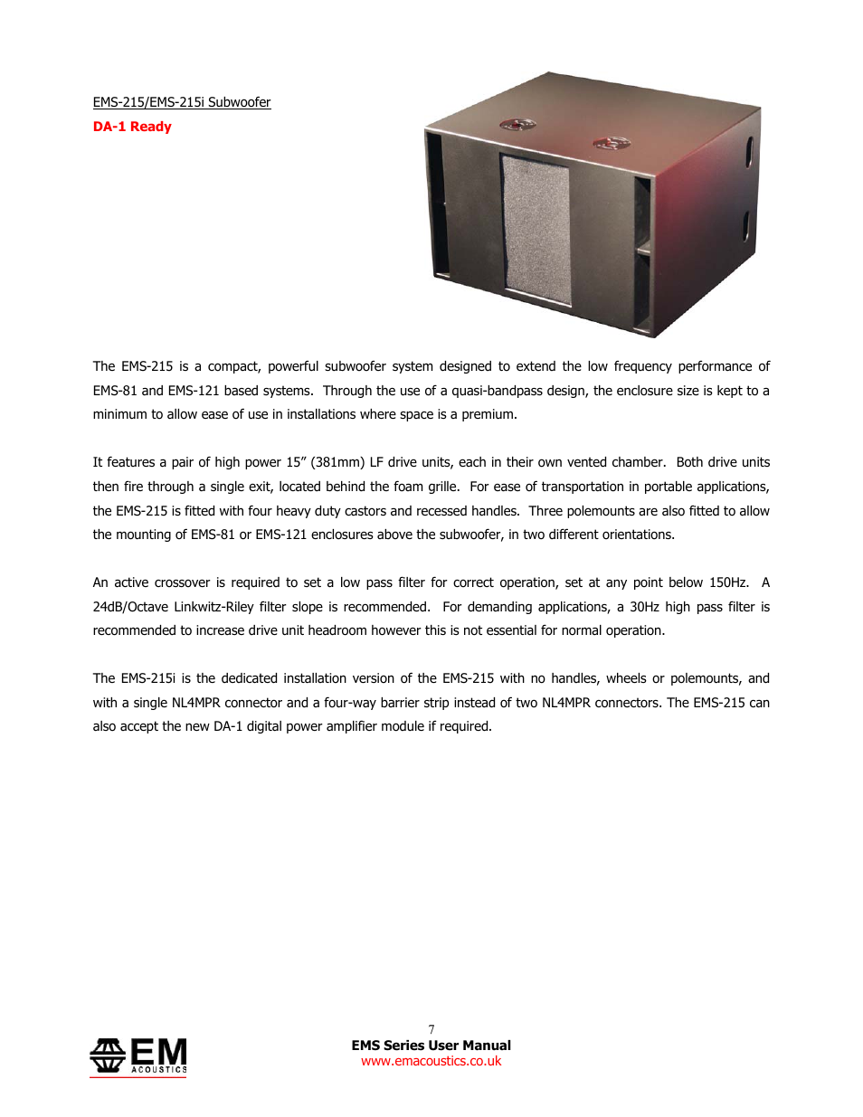 EM Acoustics EMS-81 compact passive loudspeaker User Manual | Page 7 / 25