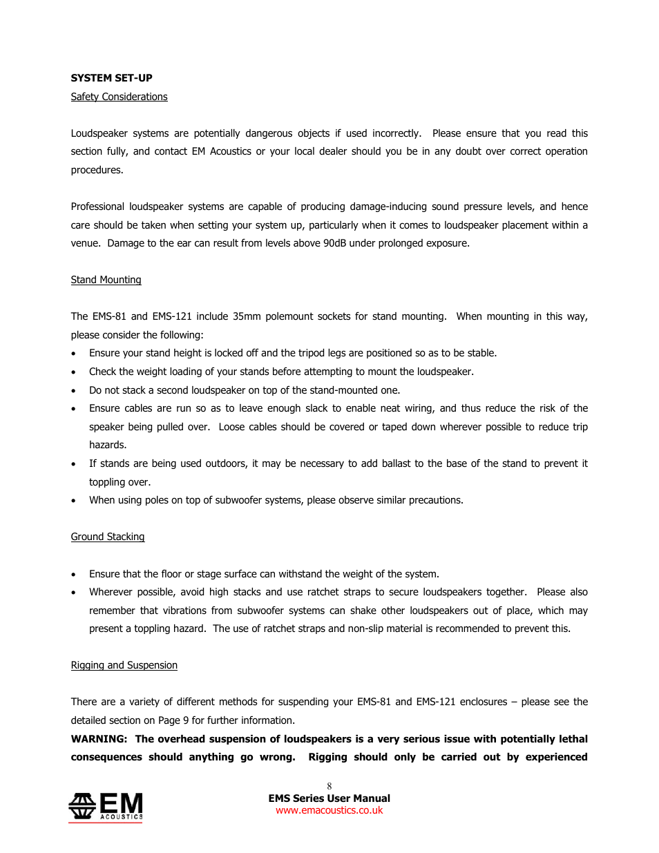 EM Acoustics EMS-81 compact passive loudspeaker User Manual | Page 8 / 25