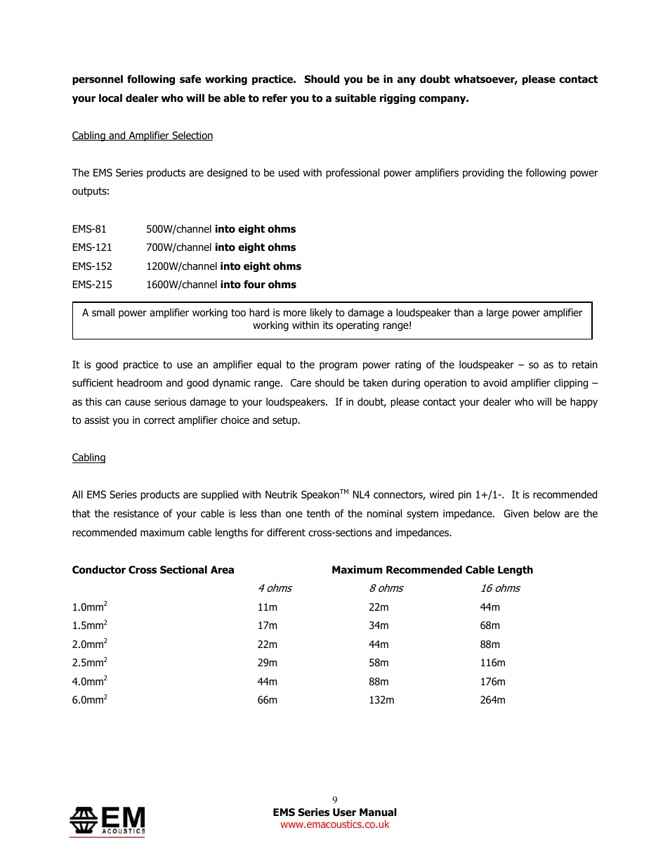 EM Acoustics EMS-81 compact passive loudspeaker User Manual | Page 9 / 25