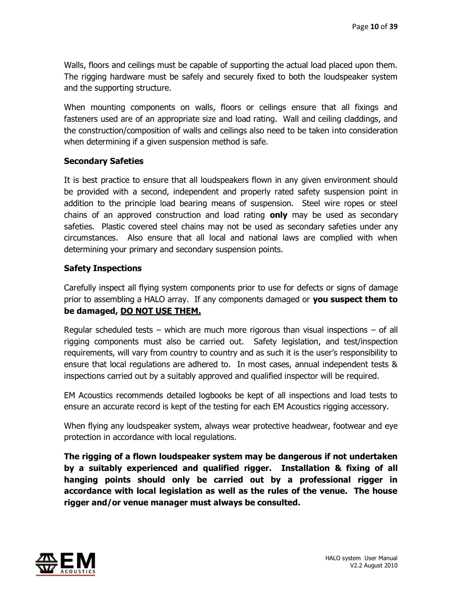 EM Acoustics HALO bi-amplified line array system User Manual | Page 10 / 39