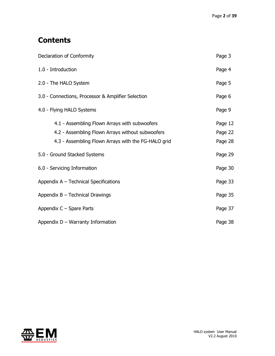 EM Acoustics HALO bi-amplified line array system User Manual | Page 2 / 39