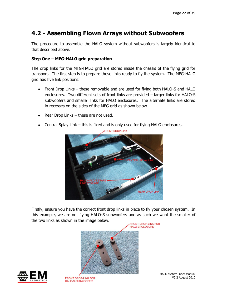 2 - assembling flown arrays without subwoofers | EM Acoustics HALO bi-amplified line array system User Manual | Page 22 / 39
