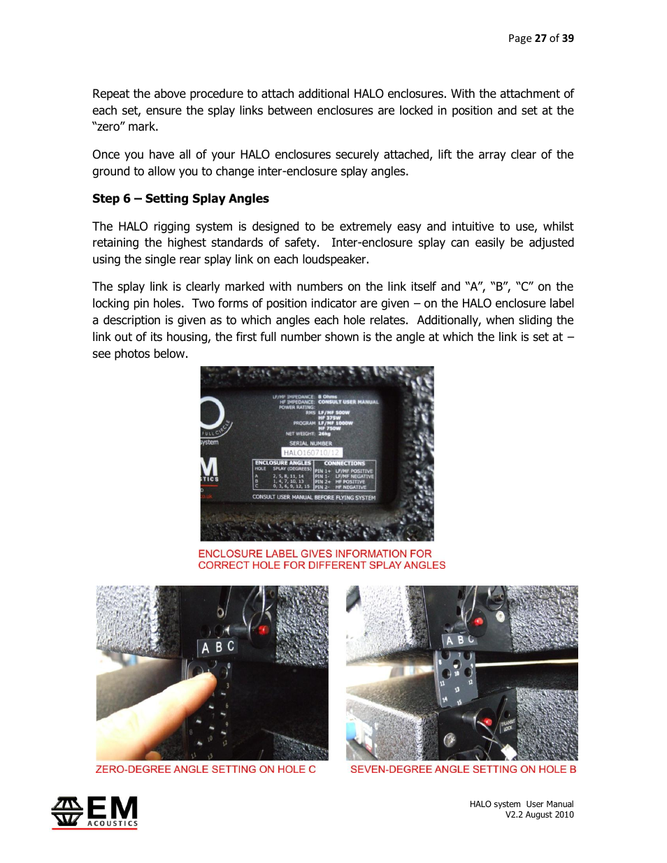 EM Acoustics HALO bi-amplified line array system User Manual | Page 27 / 39