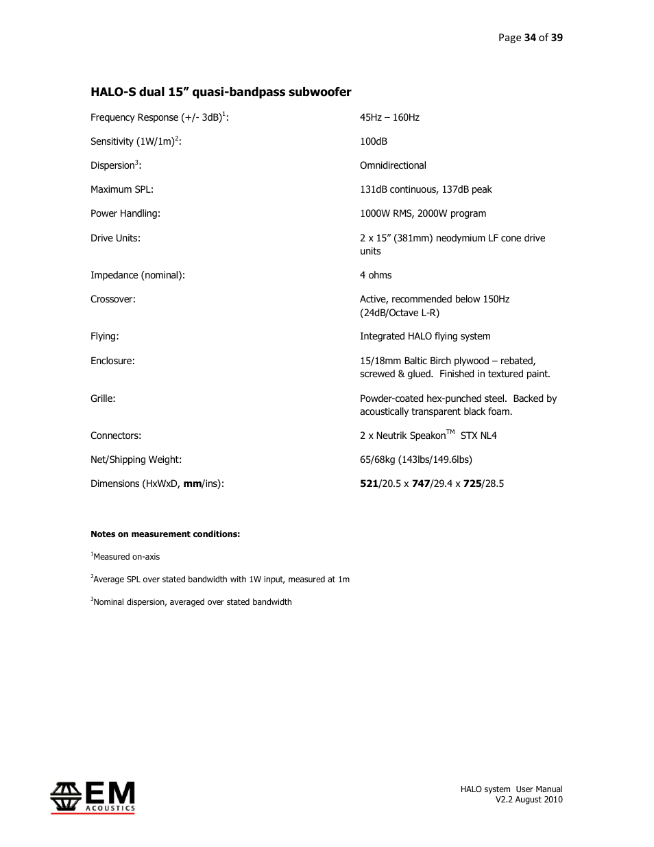 EM Acoustics HALO bi-amplified line array system User Manual | Page 34 / 39