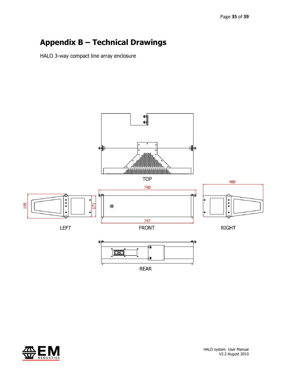 Appendix b – technical drawings | EM Acoustics HALO bi-amplified line array system User Manual | Page 35 / 39