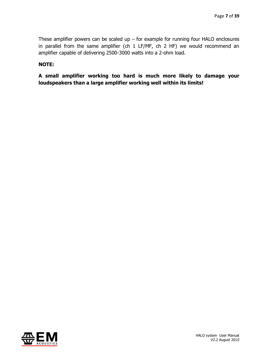 EM Acoustics HALO bi-amplified line array system User Manual | Page 7 / 39