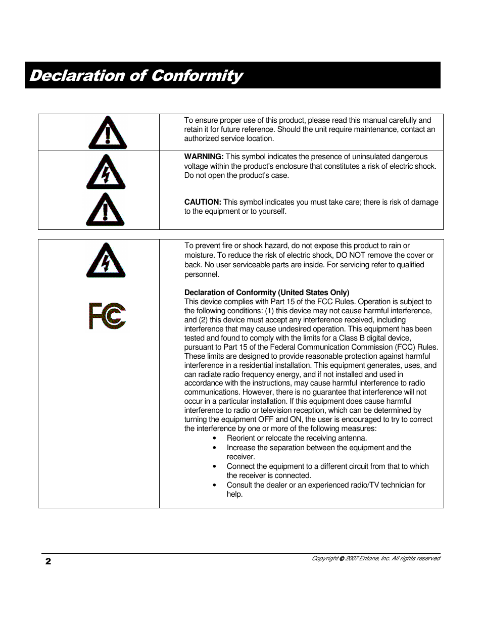 Declaration of conformity | Entone Amulet 200 (D1) User Manual | Page 4 / 40