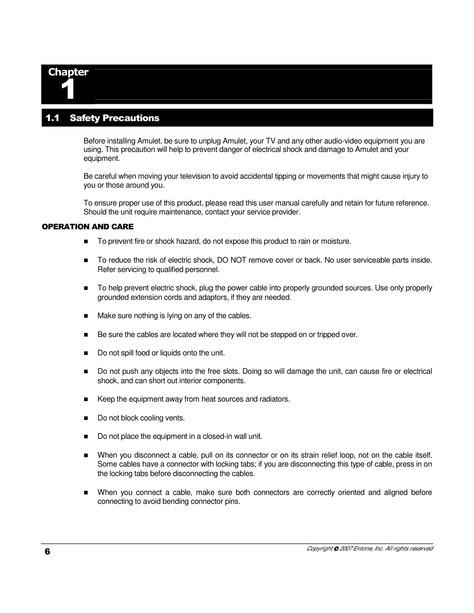 Chapter | Entone Amulet 200 (D1) User Manual | Page 8 / 40
