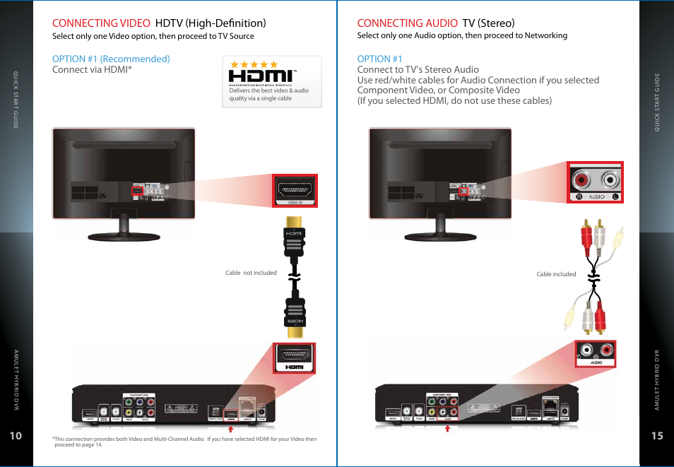 Connecting video hdtv (high-definition), Connecting audio tv (stereo) | Entone Amulet 400 (G1) User Manual | Page 12 / 28