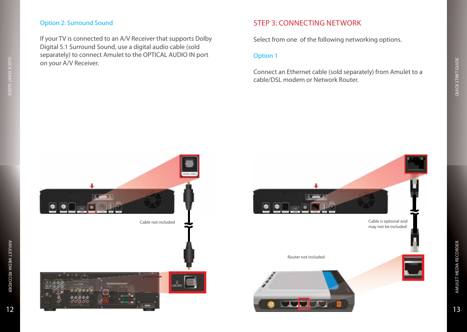 Surround sound, Connecting network, Ethernet or moca | Step 3: connecting network | Entone Amulet 450 User Manual | Page 8 / 13