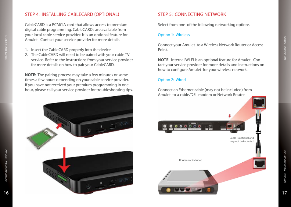 Cablecard, Connecting network, Wireless or wired | 16 cablecard, Step 5: connecting network | Entone Amulet 500 User Manual | Page 10 / 15