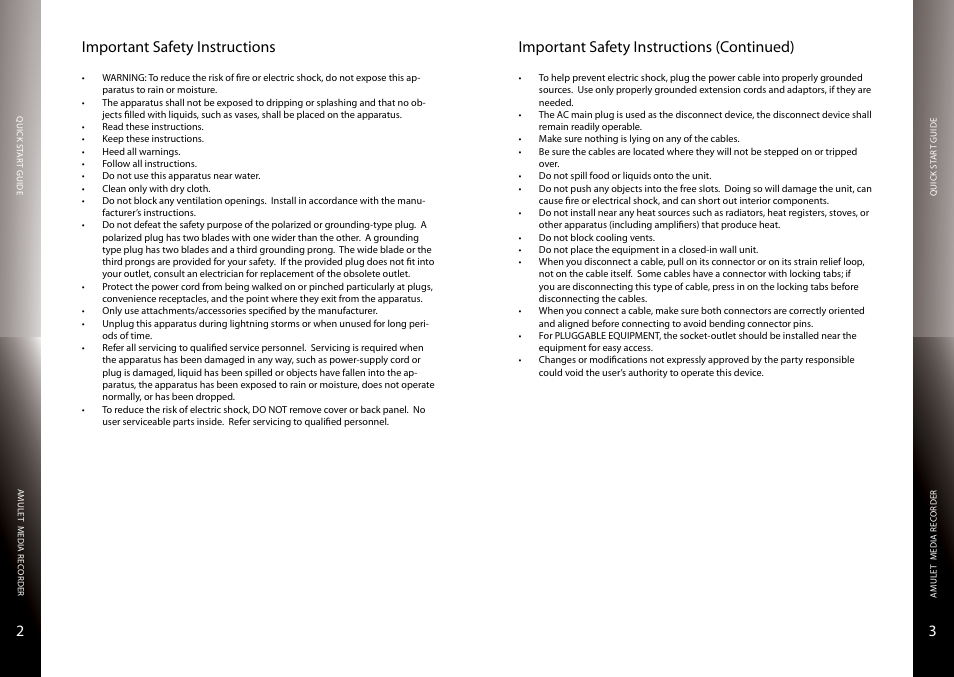 Overview, Safety instructions, 32 important safety instructions | Important safety instructions (continued) | Entone Amulet 500 User Manual | Page 3 / 15