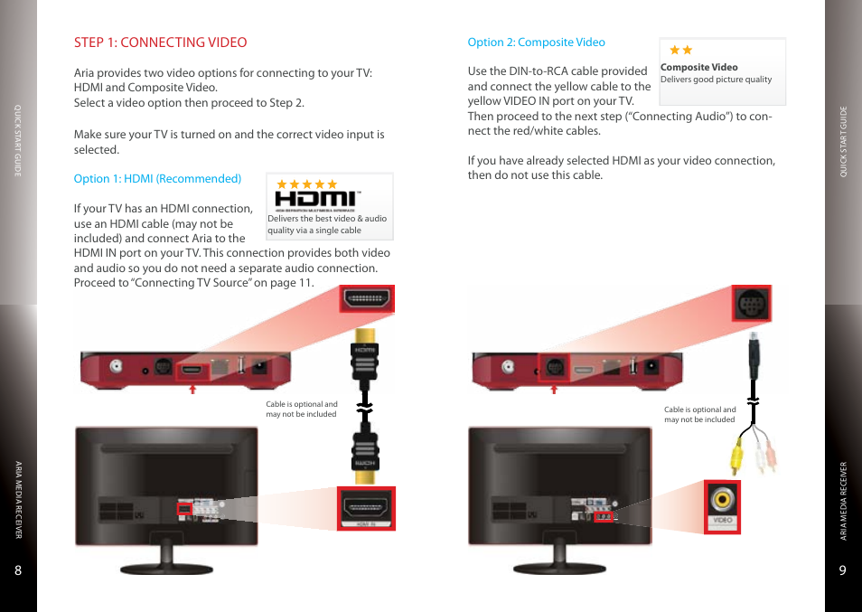 Connecting video, High-definition tvs, Standard-definition tvs | 98 step 1: connecting video | Entone Aria 5 User Manual | Page 6 / 11