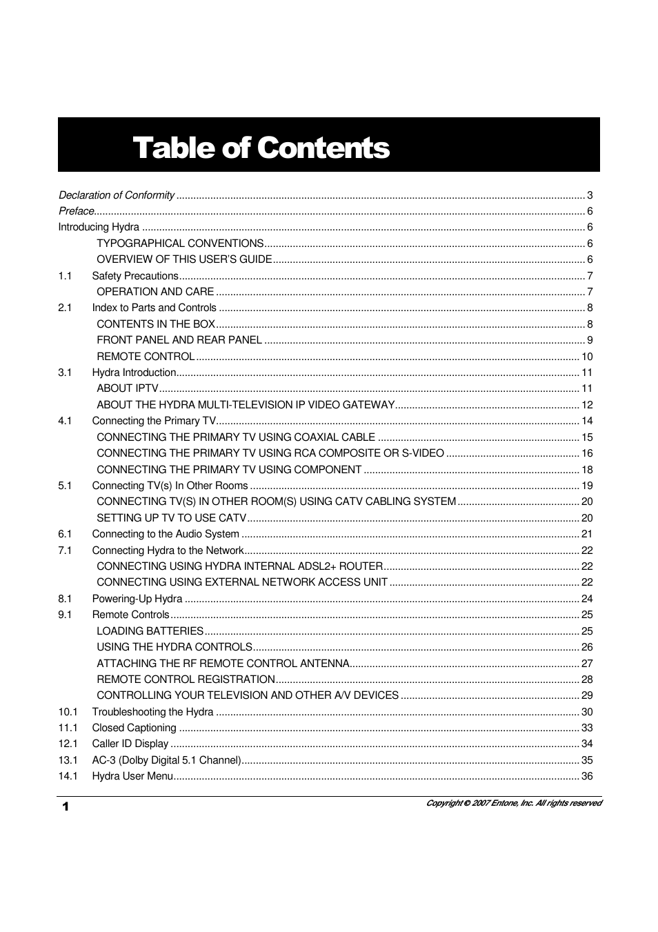 Entone Hydra II User Manual | Page 3 / 44