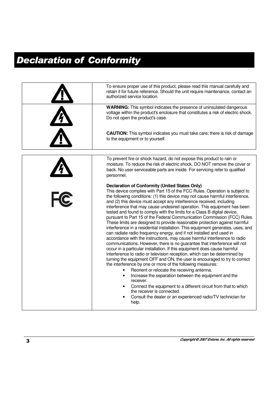 Declaration of conformity | Entone Hydra II User Manual | Page 5 / 44
