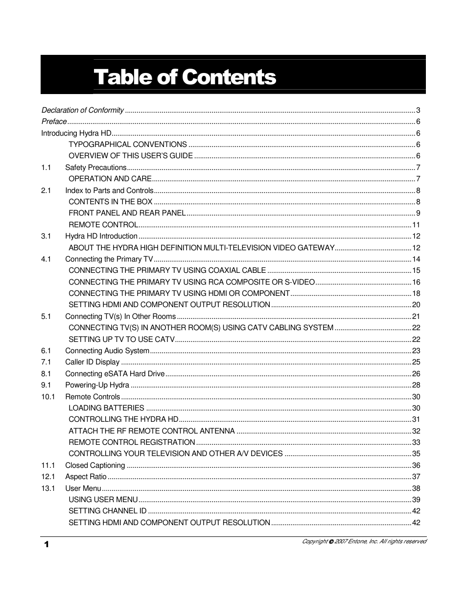 Entone Hydra HD A-Series User Manual | Page 3 / 50