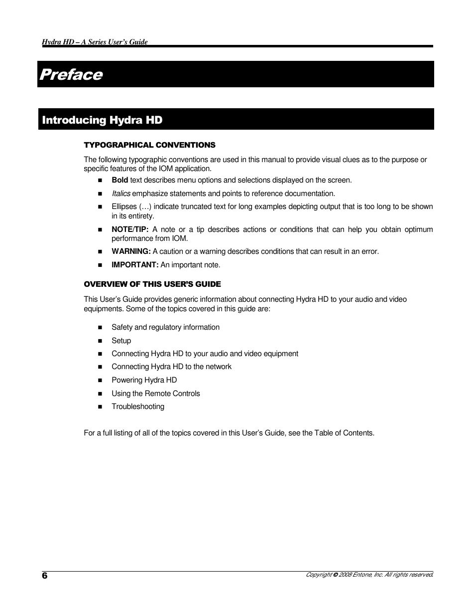 Preface, Introducing hydra hd | Entone Hydra HD A-Series User Manual | Page 8 / 50