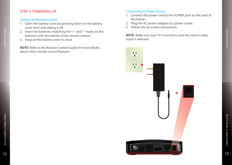 Powering up, Setting up remote control, Connecting to power source | Entone Kamai 500 User Guide User Manual | Page 8 / 9