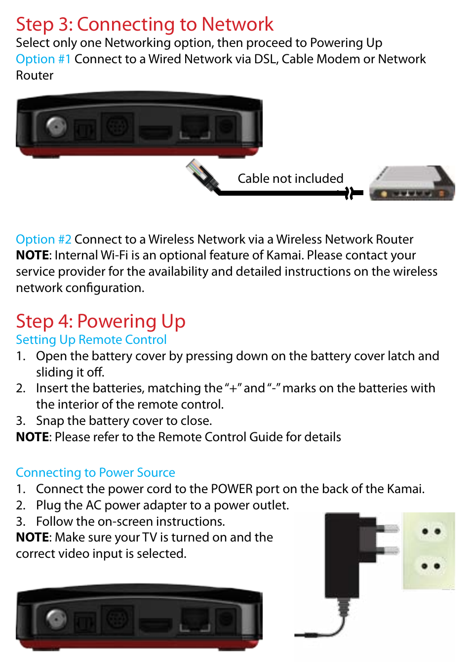Step 3: connecting to network, Step 4: powering up | Entone Kamai 510 User Guide User Manual | Page 4 / 8