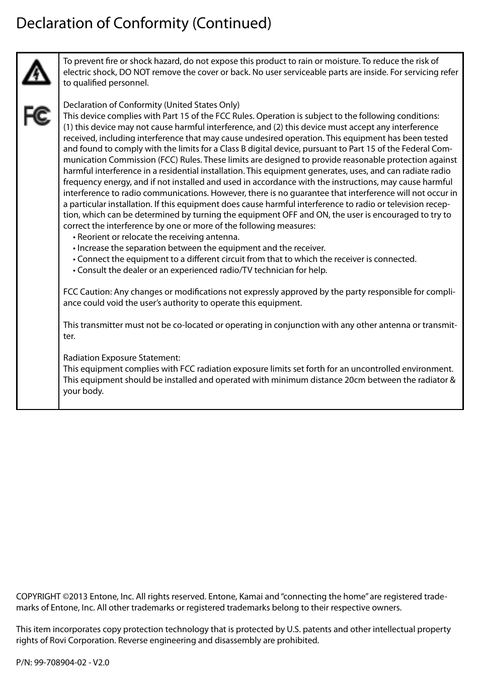 Declaration of conformity (continued) | Entone Kamai 510 User Guide User Manual | Page 8 / 8
