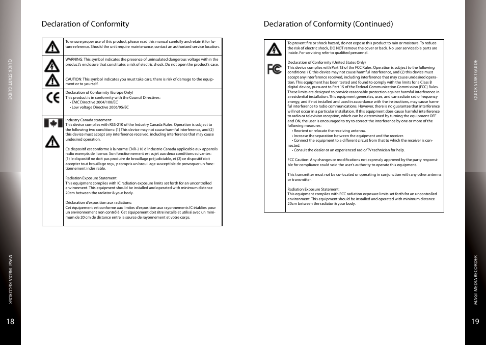 Declaration of conformity, 19 18 declaration of conformity, Declaration of conformity (continued) | Entone Magi 450 User Manual | Page 11 / 13