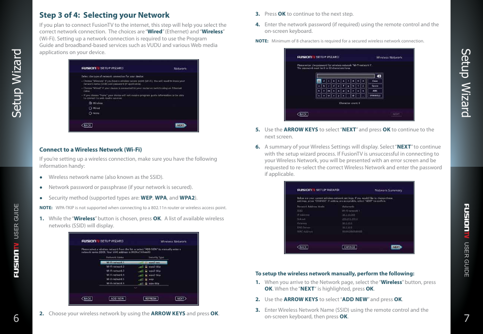 Setup wizar d, Step 3 of 4: selecting your network | Entone FusionTV User Manual | Page 7 / 51