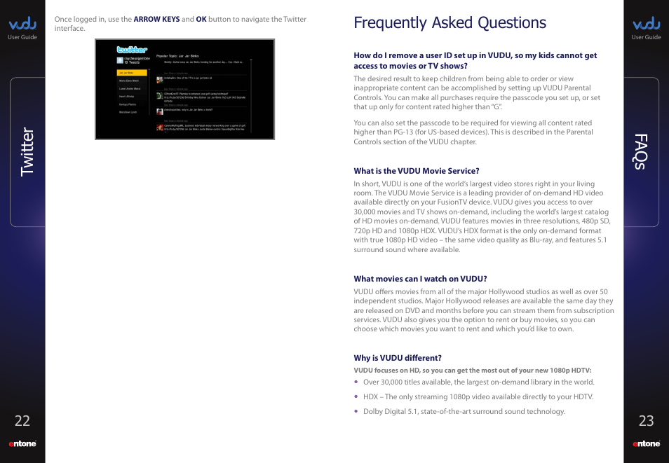 Frequently asked questions, Faqs, Twi tter | Entone VUDU User Manual | Page 13 / 15