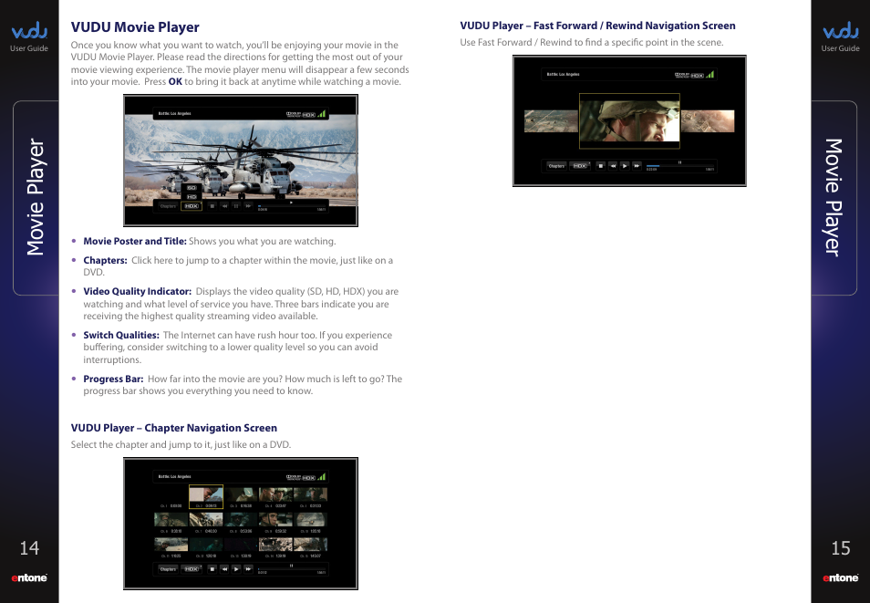Vudu movie player, Vudu player – chapter navigation screen, Chapter navigation screen | Vudu apps, Flickr, Mo vie pla yer mo vie pla yer | Entone VUDU User Manual | Page 9 / 15