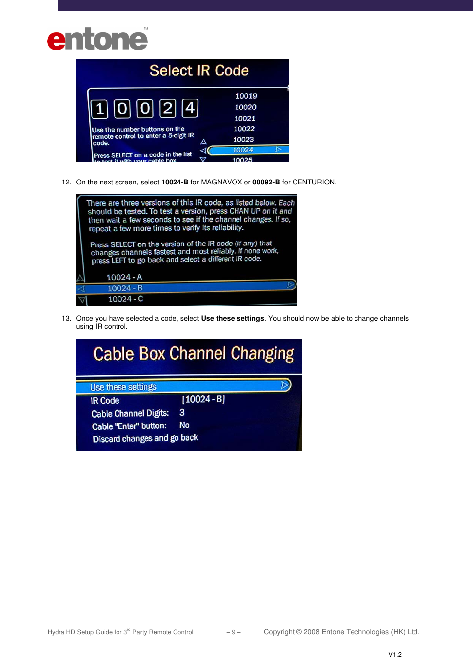 Entone Hydra HD for 3-rd Party Remote Control User Manual | Page 10 / 19