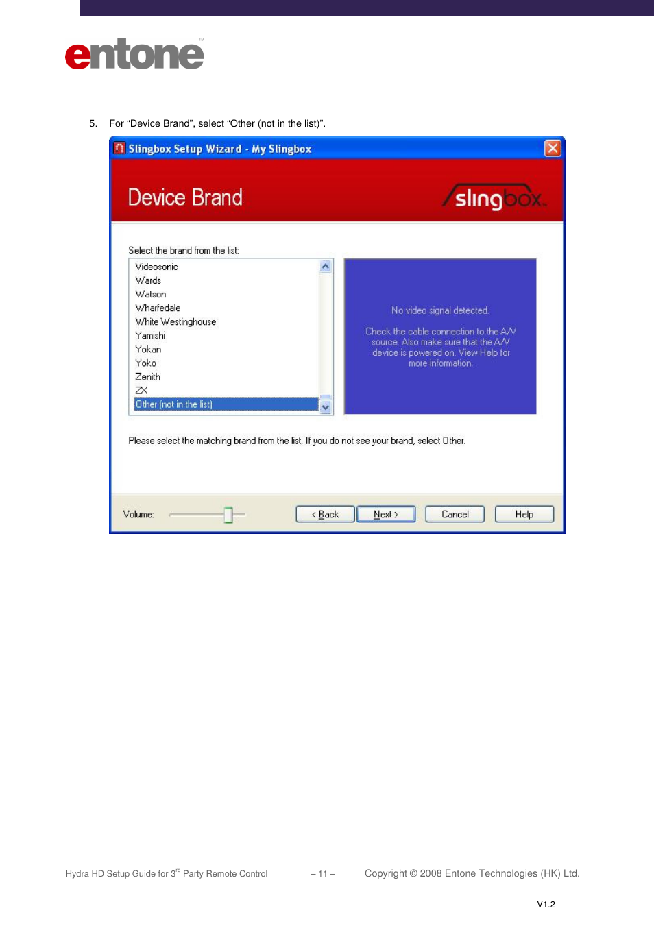 Entone Hydra HD for 3-rd Party Remote Control User Manual | Page 12 / 19
