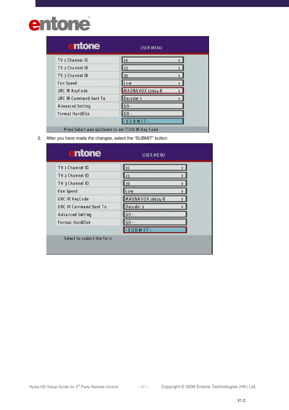 Entone Hydra HD for 3-rd Party Remote Control User Manual | Page 18 / 19