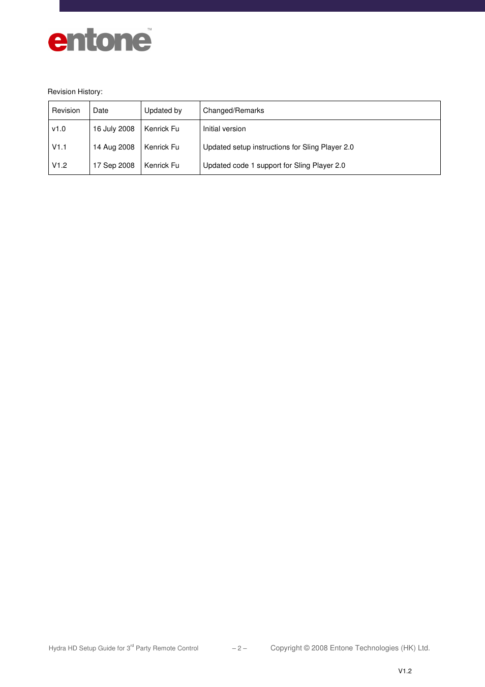 Entone Hydra HD for 3-rd Party Remote Control User Manual | Page 3 / 19