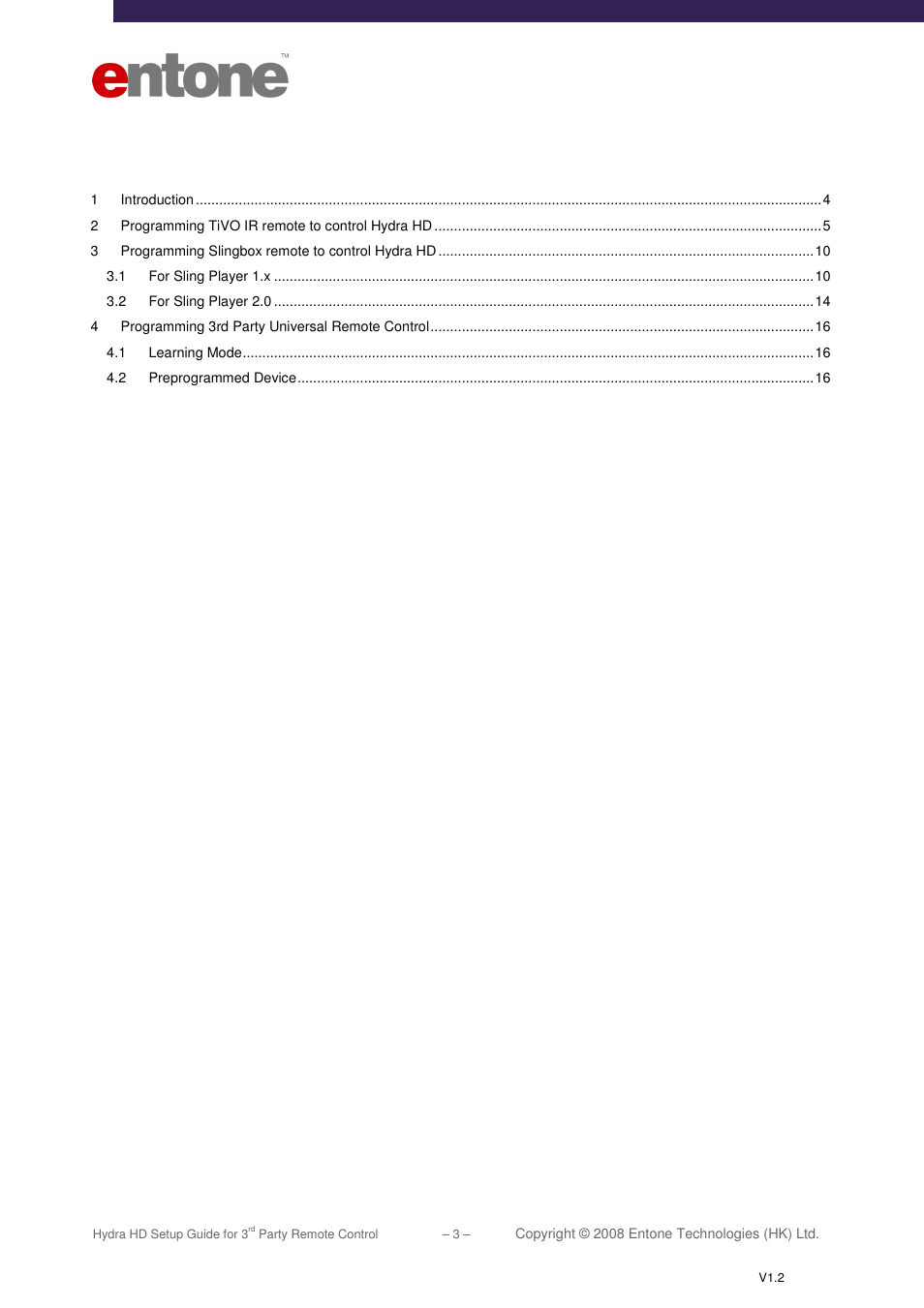Entone Hydra HD for 3-rd Party Remote Control User Manual | Page 4 / 19