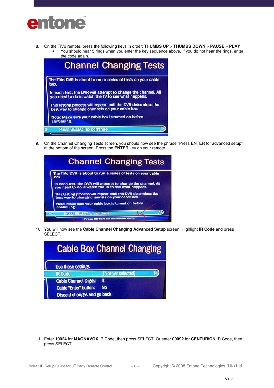 Entone Hydra HD for 3-rd Party Remote Control User Manual | Page 9 / 19