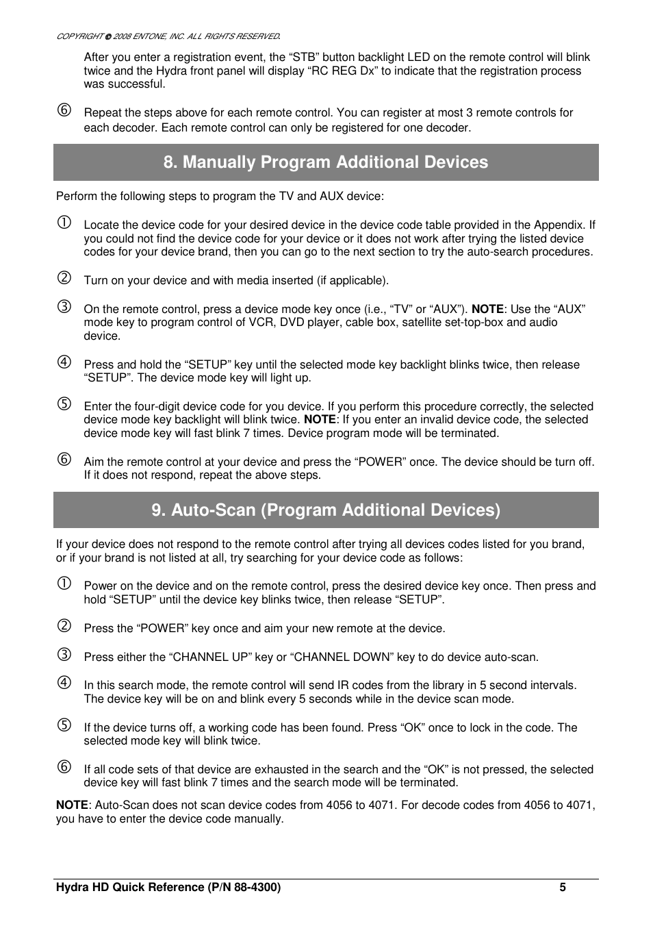 Manually program additional devices, Auto-scan (program additional devices) | Entone Hydra HD A-Series User Manual | Page 5 / 16