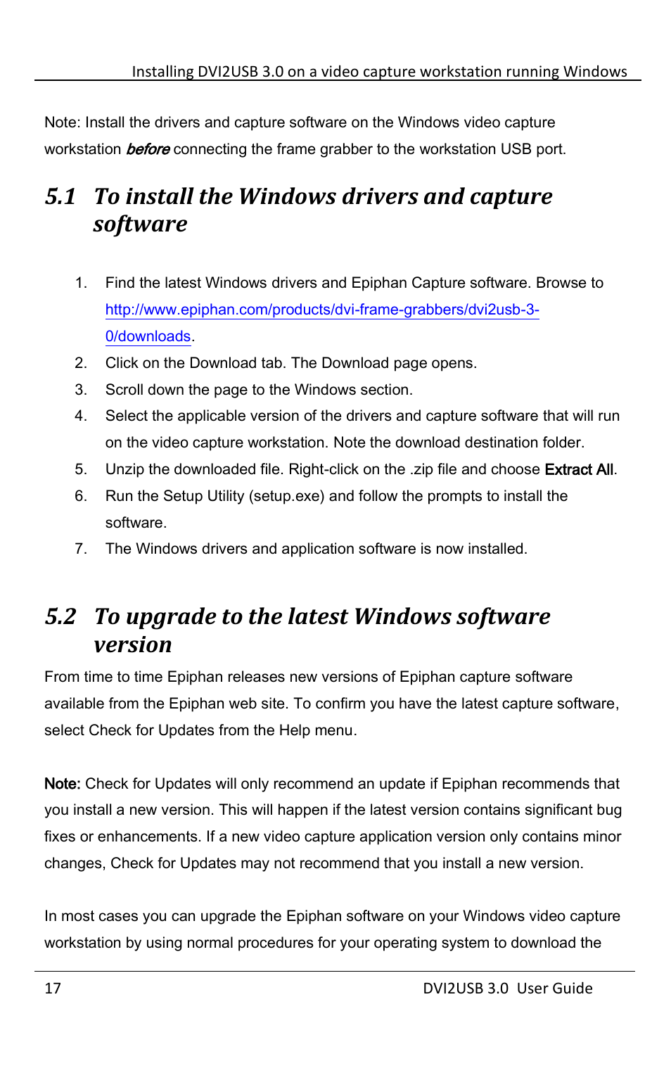 To upgrade to the latest windows software version | Epiphan DVI2USB 3.0 User Manual | Page 22 / 86