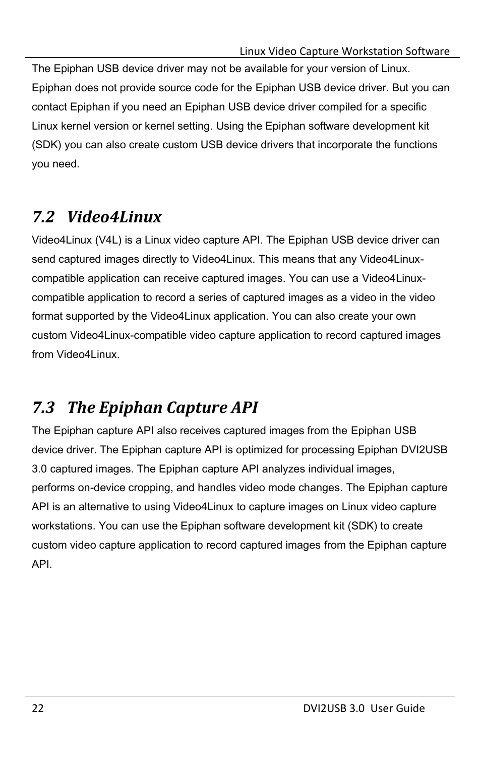 Video4linux, The epiphan capture api, 2 video4linux | 3 the epiphan capture api | Epiphan DVI2USB 3.0 User Manual | Page 27 / 86