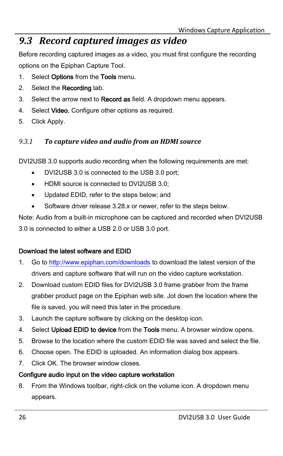 Record captured images as video, To capture video and audio from an hdmi source, 3 record captured images as video | Epiphan DVI2USB 3.0 User Manual | Page 31 / 86