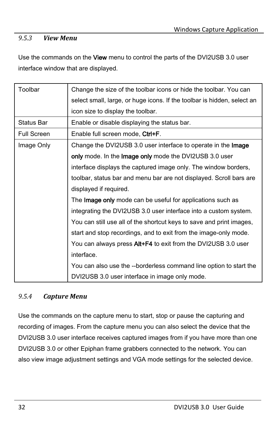 View menu, Capture menu | Epiphan DVI2USB 3.0 User Manual | Page 37 / 86