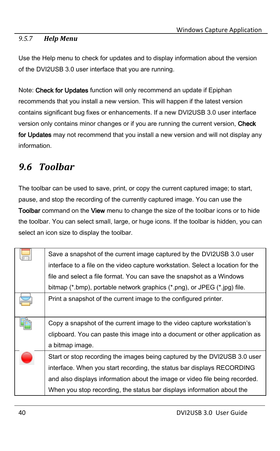 Help menu, Toolbar, 6 toolbar | Epiphan DVI2USB 3.0 User Manual | Page 45 / 86