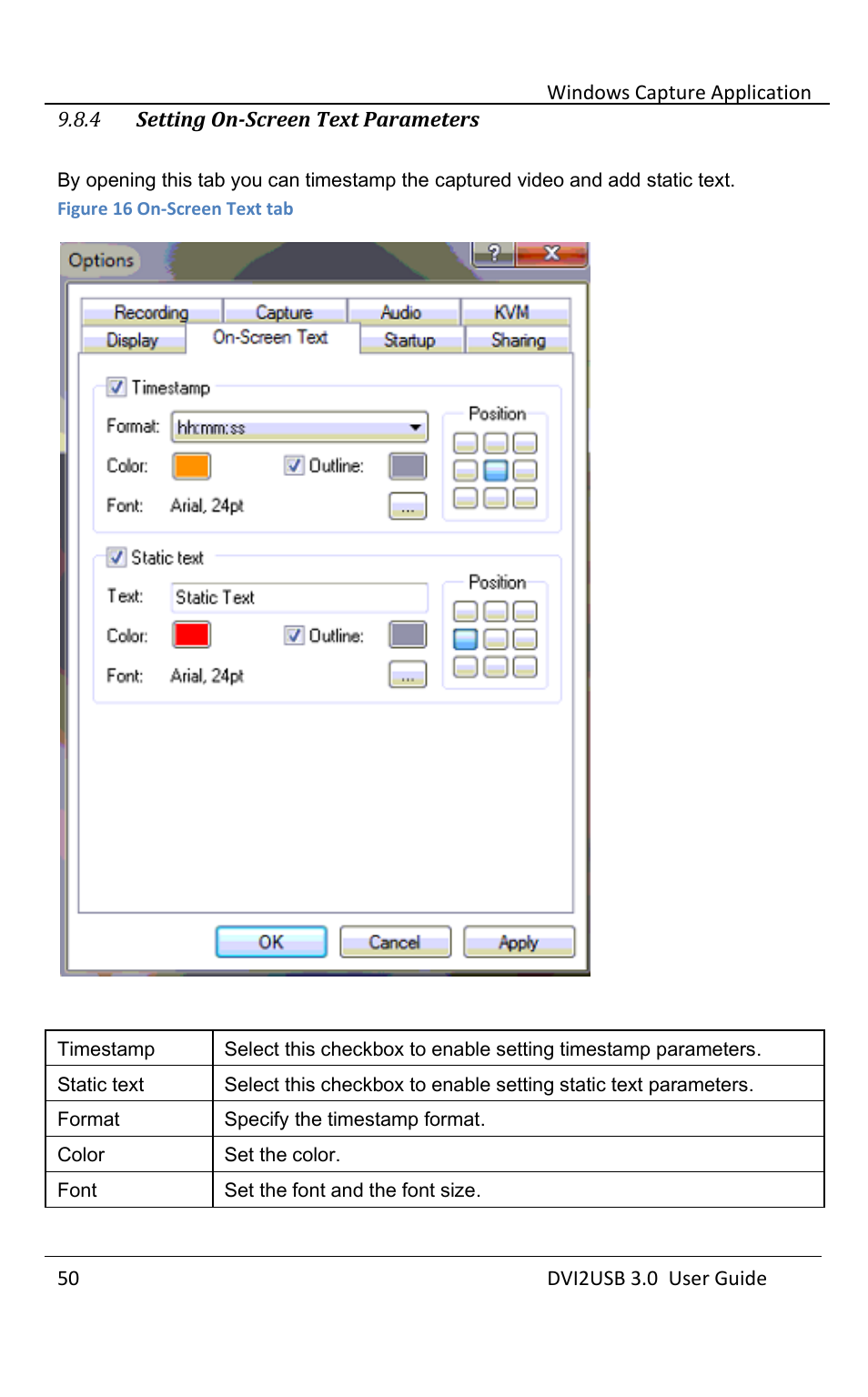 Setting on-screen text parameters | Epiphan DVI2USB 3.0 User Manual | Page 55 / 86