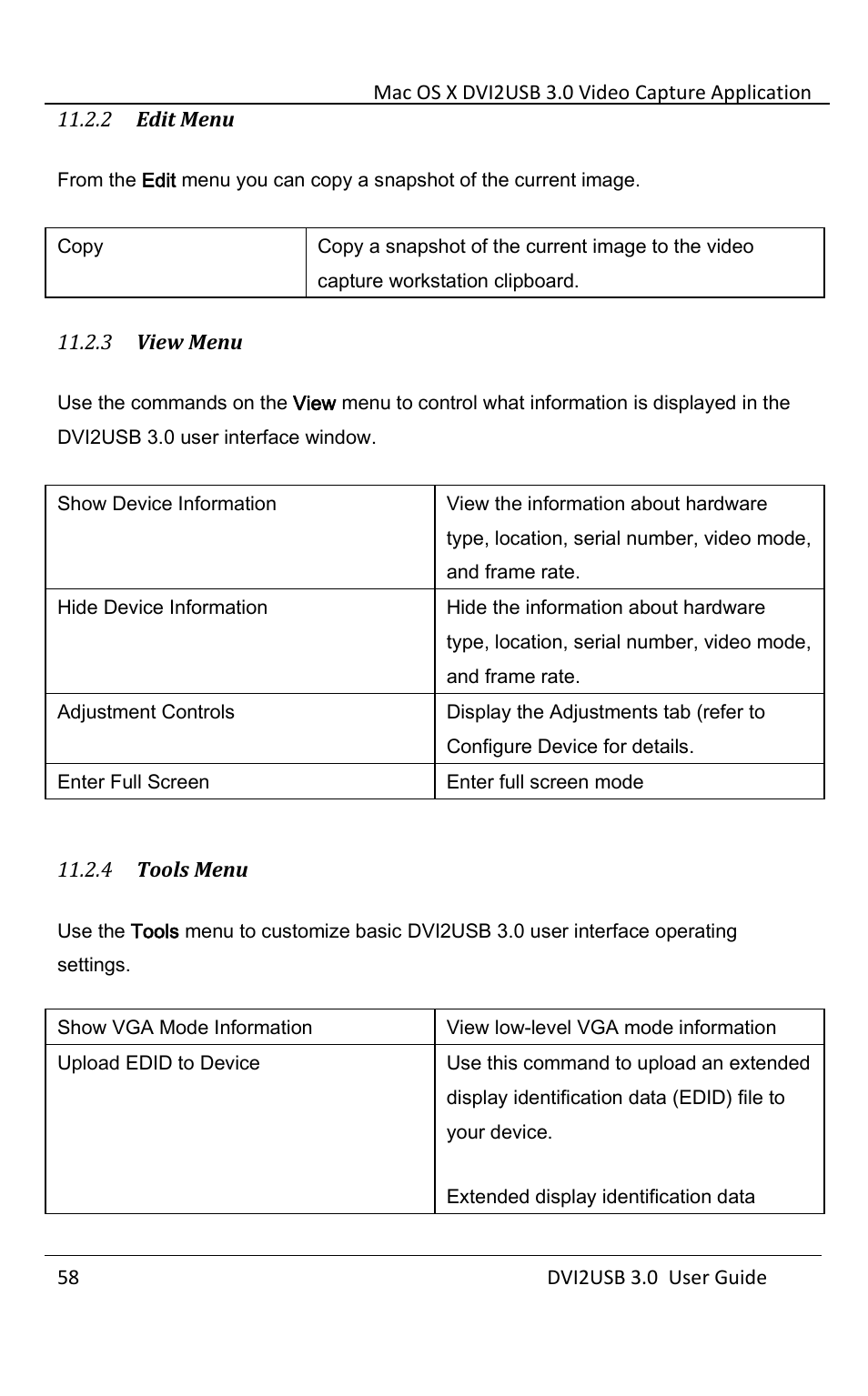 Edit menu, View menu, Tools menu | Epiphan DVI2USB 3.0 User Manual | Page 63 / 86