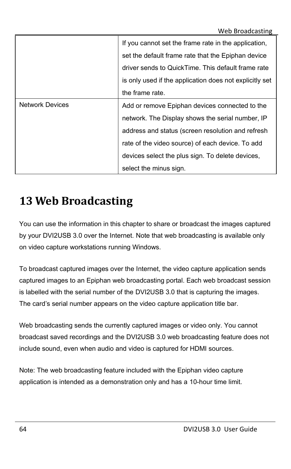 Web broadcasting, Broadcasting, 13 web broadcasting | Epiphan DVI2USB 3.0 User Manual | Page 69 / 86