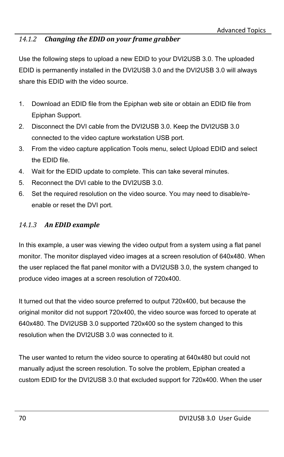 Changing the edid on your frame grabber, An edid example | Epiphan DVI2USB 3.0 User Manual | Page 75 / 86