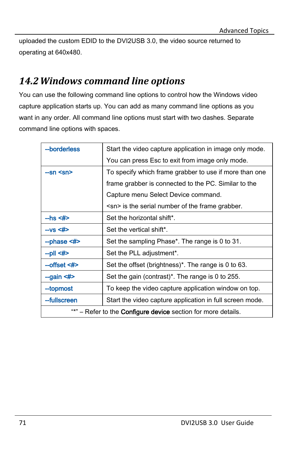 Windows command line options, 2 windows command line options | Epiphan DVI2USB 3.0 User Manual | Page 76 / 86