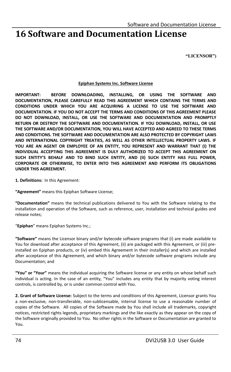 Software and documentation license, 16 software and documentation license | Epiphan DVI2USB 3.0 User Manual | Page 79 / 86