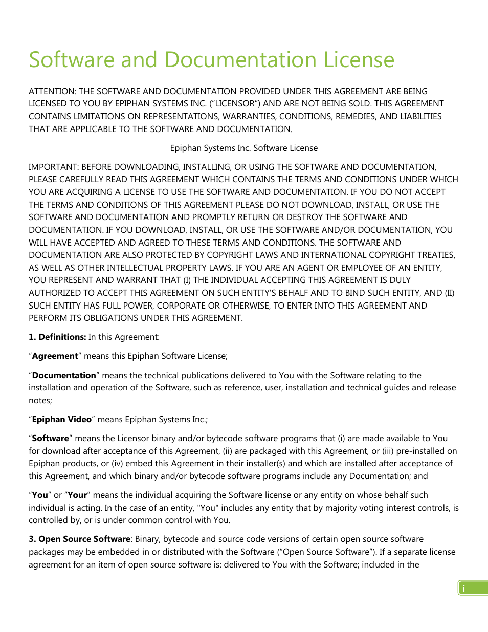 Software and documentation license | Epiphan AV.io HD User Manual | Page 21 / 27