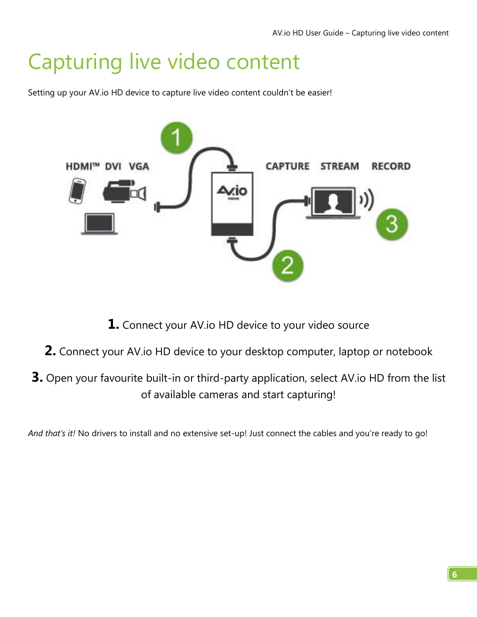 Capturing live video content | Epiphan AV.io HD User Manual | Page 9 / 27